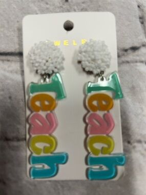 Colorful Teach Drop Earrings in Mint, Yellow, Pink & Blue